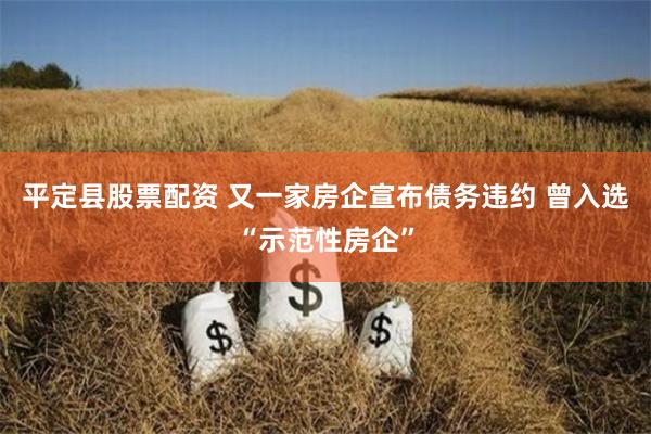 平定县股票配资 又一家房企宣布债务违约 曾入选“示范性房企”